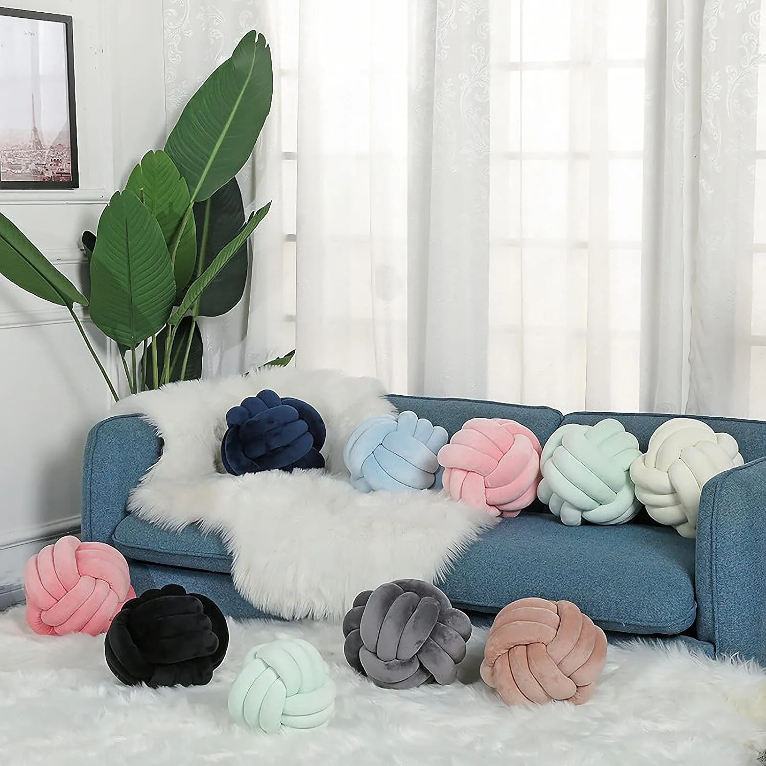 Relief Toy (Dark carnivore eccentric culture contributor fixture Blue,8.5in/22cm) Knot Pillow Ball Round Cushion Pillows, Children Room Decoration Plush Toys Calming Stress 