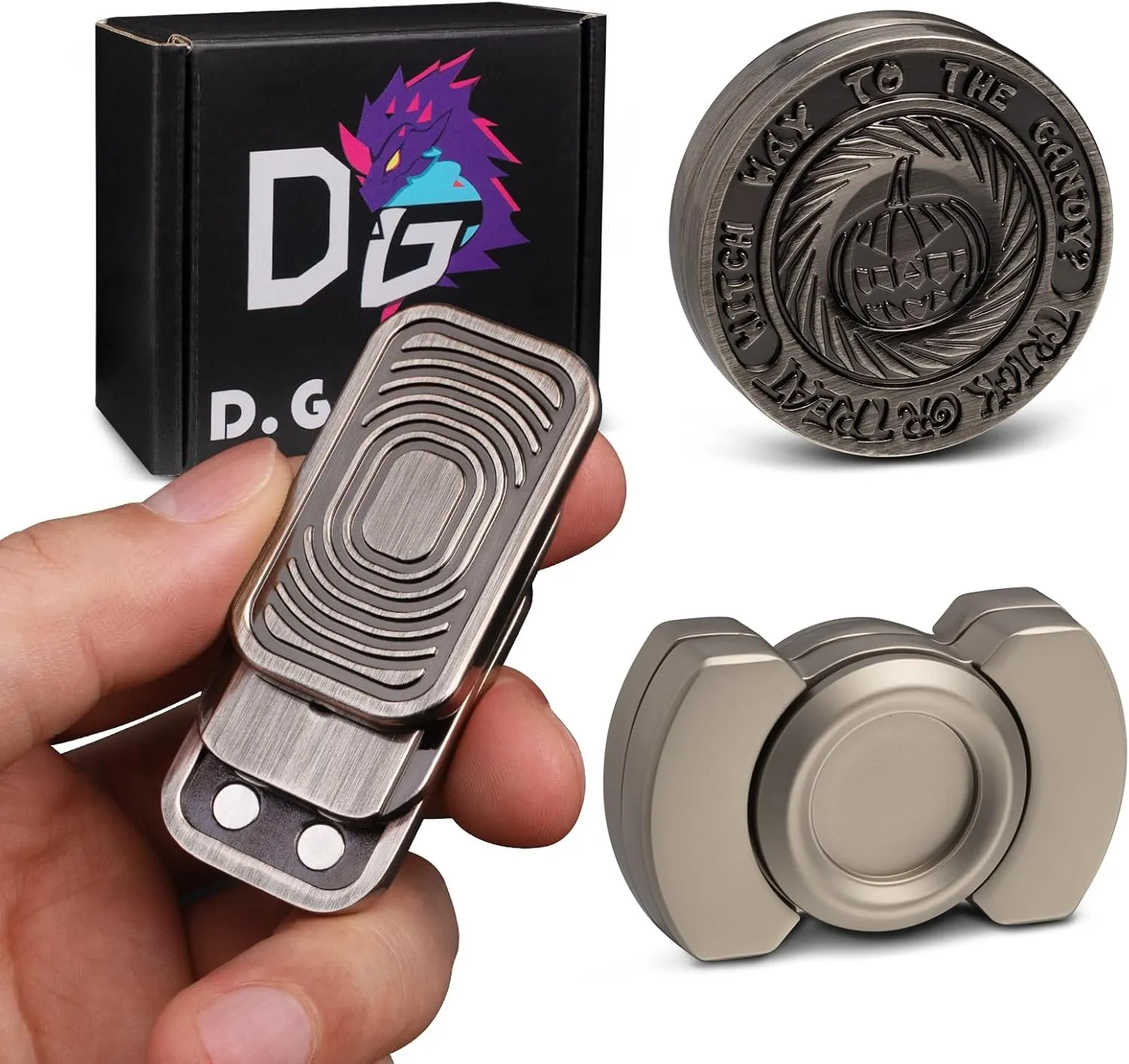 Relieve Stress, Greater Focus(Silver) Fidget Toys Adults Set, Metal Fidget Slider, Spinner heel swear reply and Haptic Coin, Decompression Metal EDC Cool Figette Toys for Adults Anxiety 
