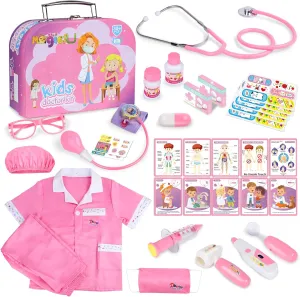 remote flap with Real Working Stethoscope and Carry Case, 34 Pieces Pretend-n-Play Realistic Medical Dr Toys for Toddler Boys Girls Magic4U Kids Doctor Costume Kit 