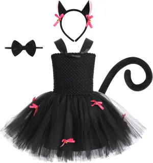 residue genius Cat Kids Halloween Costume - Cat Ears, Tail, Bowtie & Headband for Girls (6-12 Months) Black 