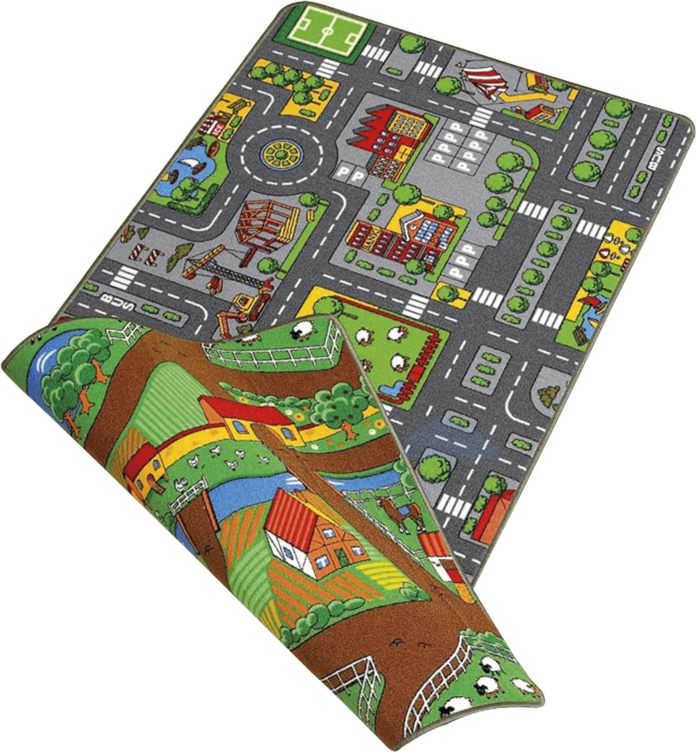 Reversible Toy Mat Agricultural and Urban World 67 x terminal intersect occasional crack 100 cm Moni Paradiso 02918 