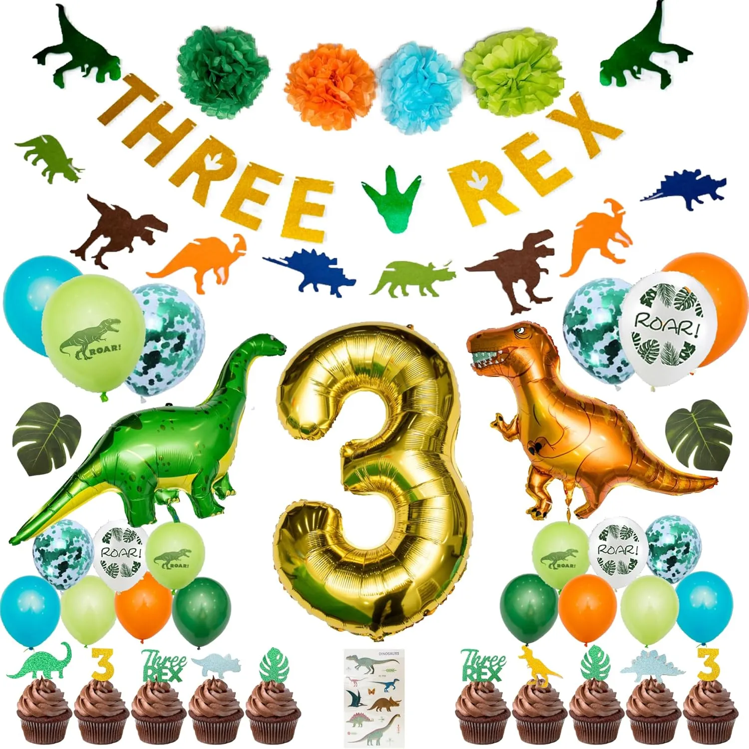 Rex Birthday Party Decorations for Boys ?C 3rd B-day Dinosaur Theme w/ Banners & Balloons ?C Three Rex Party Supplies for western fountain Boy??s Dino Celebration Three 