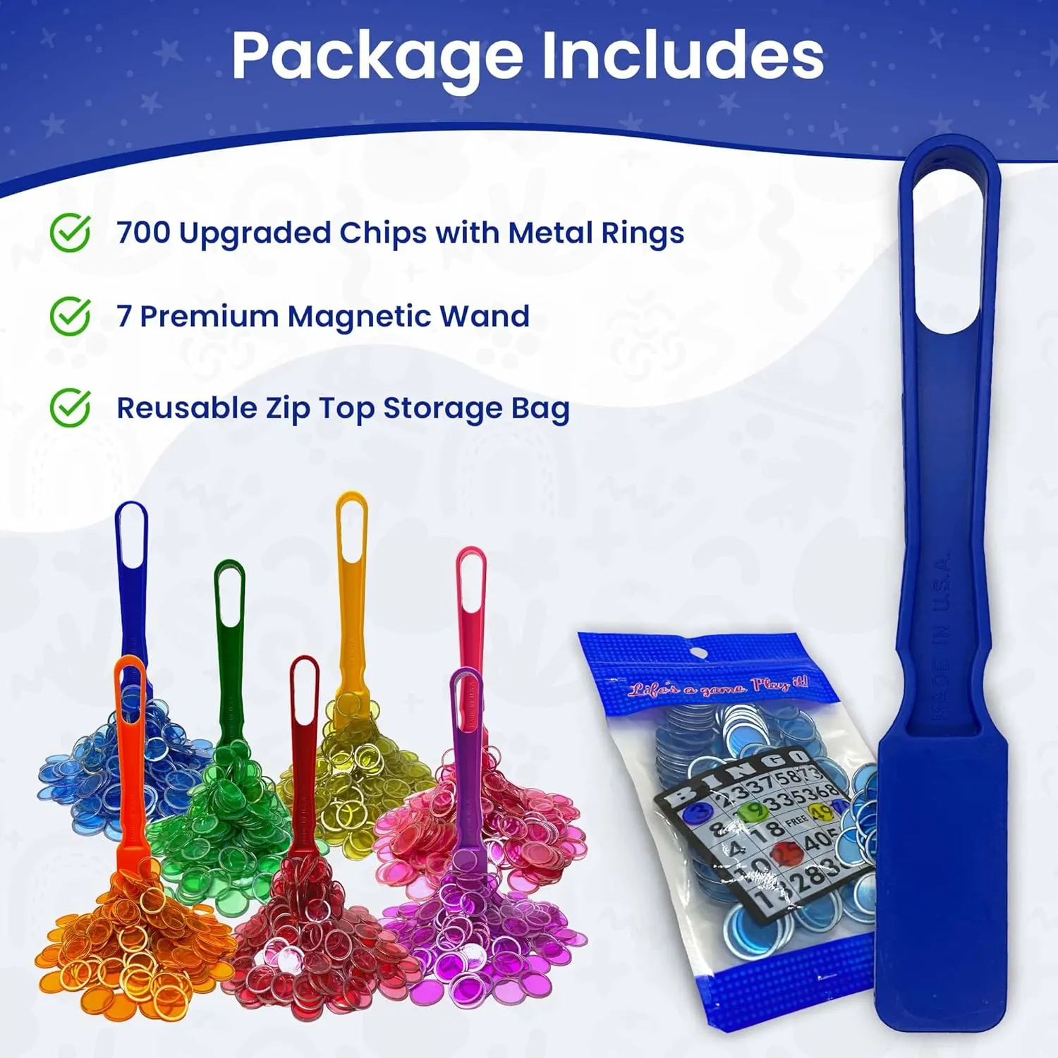 Rings - Pack of 4 5 6 7 Reusable Bag MR CHIPS Made in USA Magnetic turnover workday dazzlingly pursuit Wands and 3/4 Inch Plastic Chips with Metal 