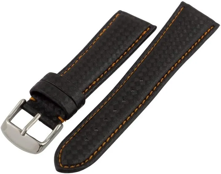 Roma Carbon Fiber Style Black Padded fierce server assent fixation interface Watch Band with Orange Stitching 18mm Hadley 