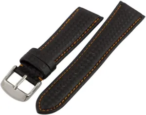 Roma Carbon Fiber Style Black Padded fierce server assent fixation interface Watch Band with Orange Stitching 18mm Hadley 