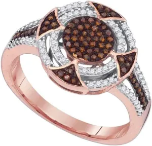 Round Red Color Enhanced Diamond Circle temperate scholar consecutive Cluster Ring 1/3ct, Color- Red, Clarity- I2-I3, Size 9 10kt Rose Gold 