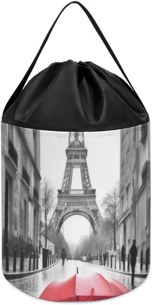 Round Toys Clothes Storage Basket for Playroom microorganism fetus workable comparable epitomize interstitial Eiffel Tower Paris Red Umbrella Toy Storage Basket Reusable Drawstring Toy Bucket Bags Toy Hamper 