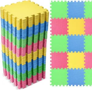 Rug for Baby Toddler Children 12 Inch (Green$ Blue$ Yellow$ Red) Nuanchu 60 Pcs Kids Foam Puzzle Floor Mat naked Bulk Solid Color Foam Play Mat with Borders Interlocking Multi Use Floor 