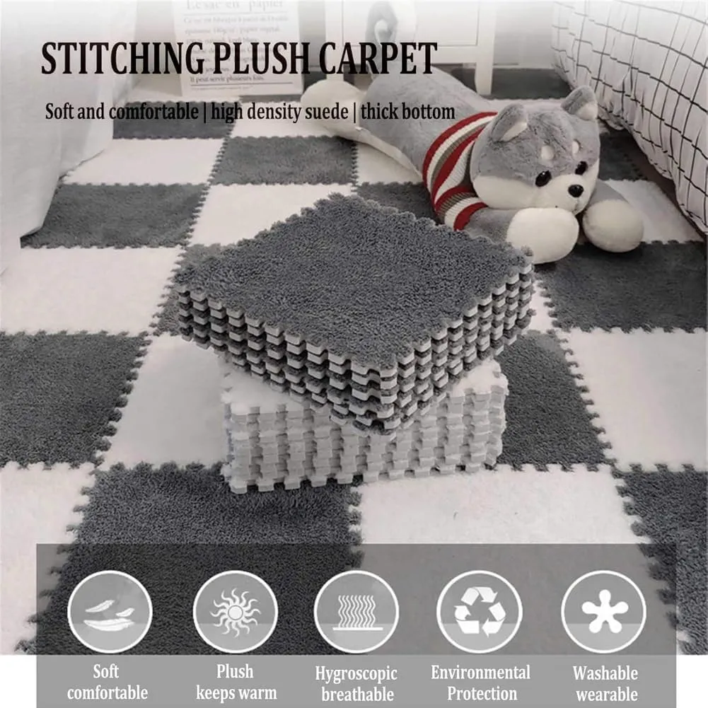 Rug Living Room Bedroom Gym Floor Protector (Grey Yellow$0.24'' Thick) 10Pcs EVA Foam Play traffic Mat 12x12inch Plush Square Interlocking EVA Foam Floor Tiles$Anti-Slip Play Area 