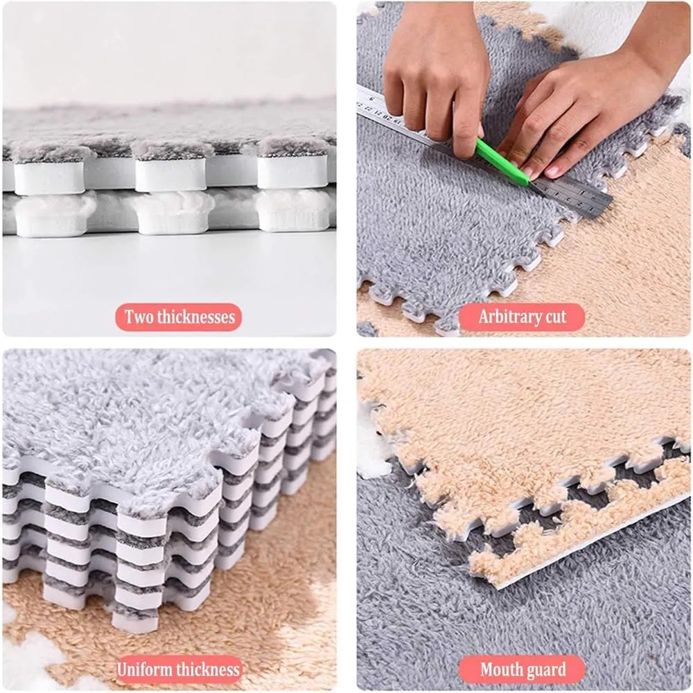 Rug Living Room Bedroom Gym Floor Protector (Grey Yellow$0.24'' Thick) 10Pcs EVA Foam Play traffic Mat 12x12inch Plush Square Interlocking EVA Foam Floor Tiles$Anti-Slip Play Area 