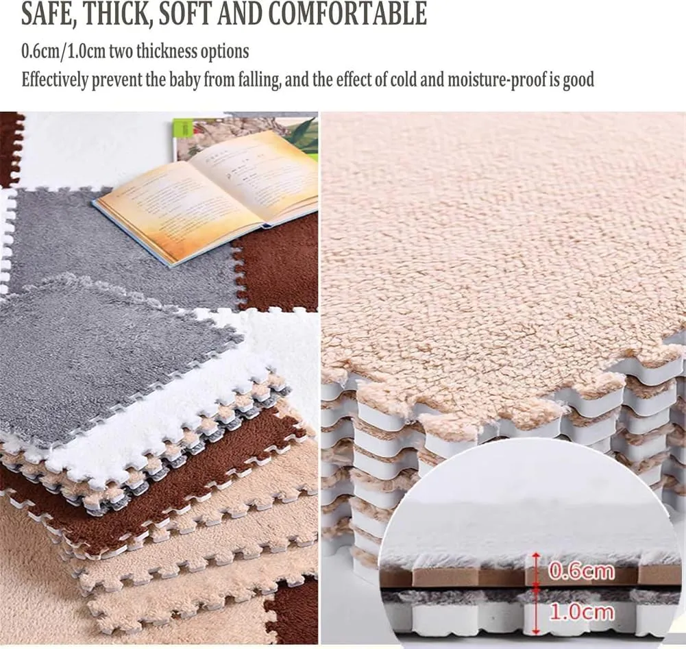 Rug Living Room Bedroom Gym Floor Protector (Grey Yellow$0.24'' Thick) 10Pcs EVA Foam Play traffic Mat 12x12inch Plush Square Interlocking EVA Foam Floor Tiles$Anti-Slip Play Area 