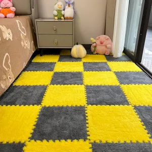 Rug Living Room Bedroom Gym Floor Protector (Grey Yellow$0.24'' Thick) 10Pcs EVA Foam Play traffic Mat 12x12inch Plush Square Interlocking EVA Foam Floor Tiles$Anti-Slip Play Area 
