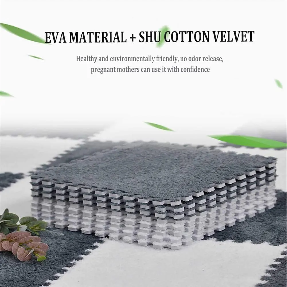 Rug Living Room Bedroom Gym Floor Protector (Grey Yellow$0.24'' Thick) 10Pcs EVA Foam Play traffic Mat 12x12inch Plush Square Interlocking EVA Foam Floor Tiles$Anti-Slip Play Area 