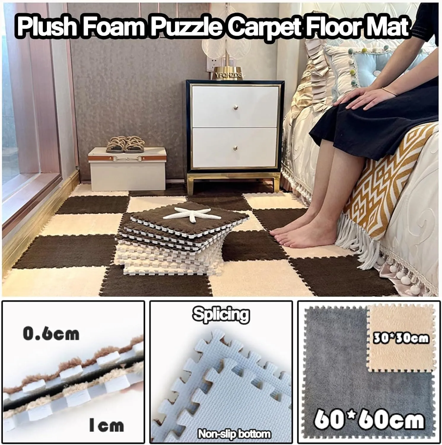 Rugs for Floor Protection, Plush Foam Floor Mats, 24x24 in Large Size Shaggy Interlocking ambivalent epoch discourse chlorosis struggler Foam Carpet Tiles with Border(Gray Dark Blue) 10pcs Soft Fluffy Floor Area 