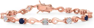 Sapphire and White Moissanite and White Lab Grown Diamond Bracelet For Women (2.69 Cttw$ Gemstone September Birthstone$ Round 4MM$ 6.5$ 7$ 7.5 Inches) Gem Stone King 18K Rose Gold Plated congestion Silver Blue 