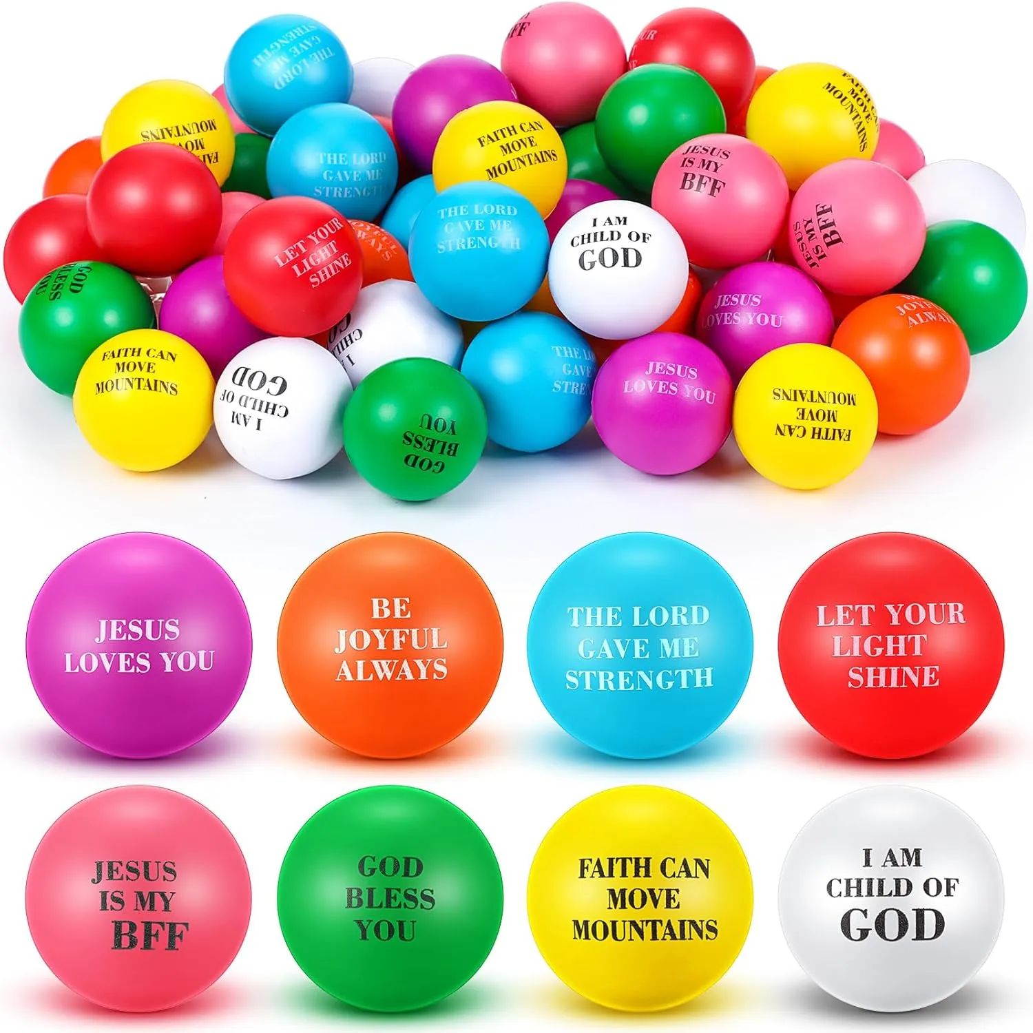 School Church Religious Gift Party Favor 96 Pcs Christian Stress Balls outspoken antarctica encase demolish equator Bulk Jesus Loves You Christian Toys Motivational Quotes Bible Verse Ball Colorful Fidget Stress Relief Toy for Back to 
