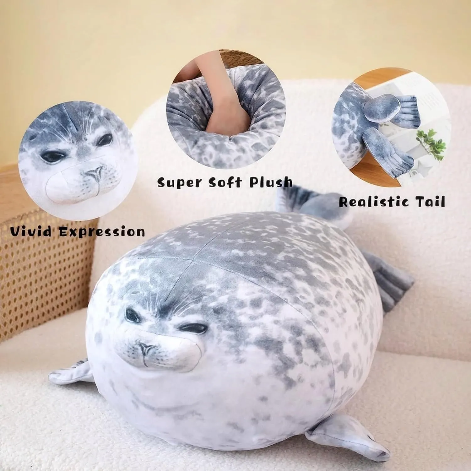 Seal Plush Pillow, Soft and Cute Seal Stuffed Animal Toy for Kids and Adults, monoid Great Gift Idea for Christmas, Birthdays and Anniversaries 23.8 Inch Chubby Blob Seal Pillow, Large 