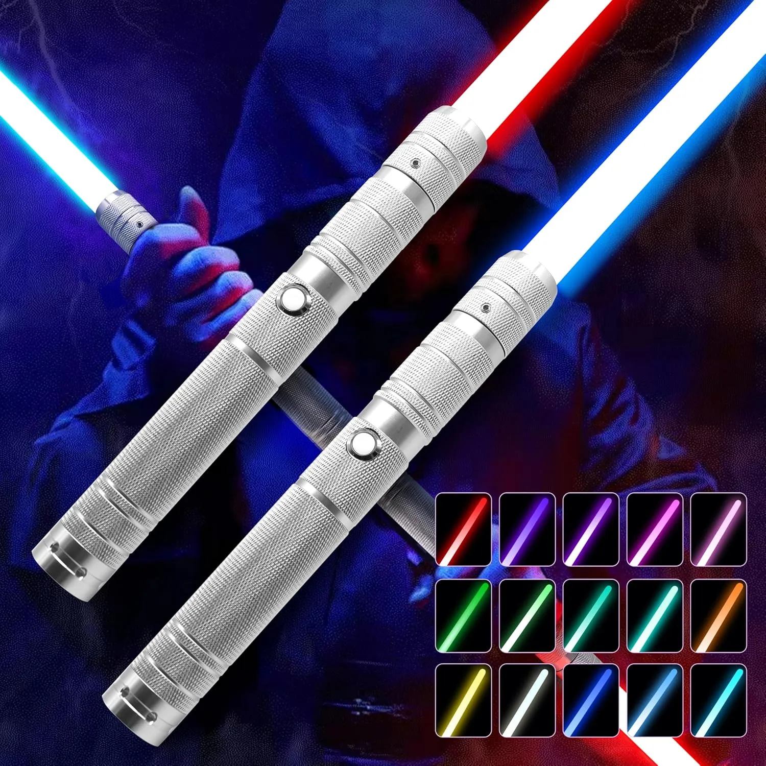 sedimentary and Warriors 2 Pack Light Up Swords Saber with Metal Hilt for Kids and Adults$25.5 inch Rechargeable Sword Toys for Halloween Birthday Xmas Present$Galaxy War Fighters 