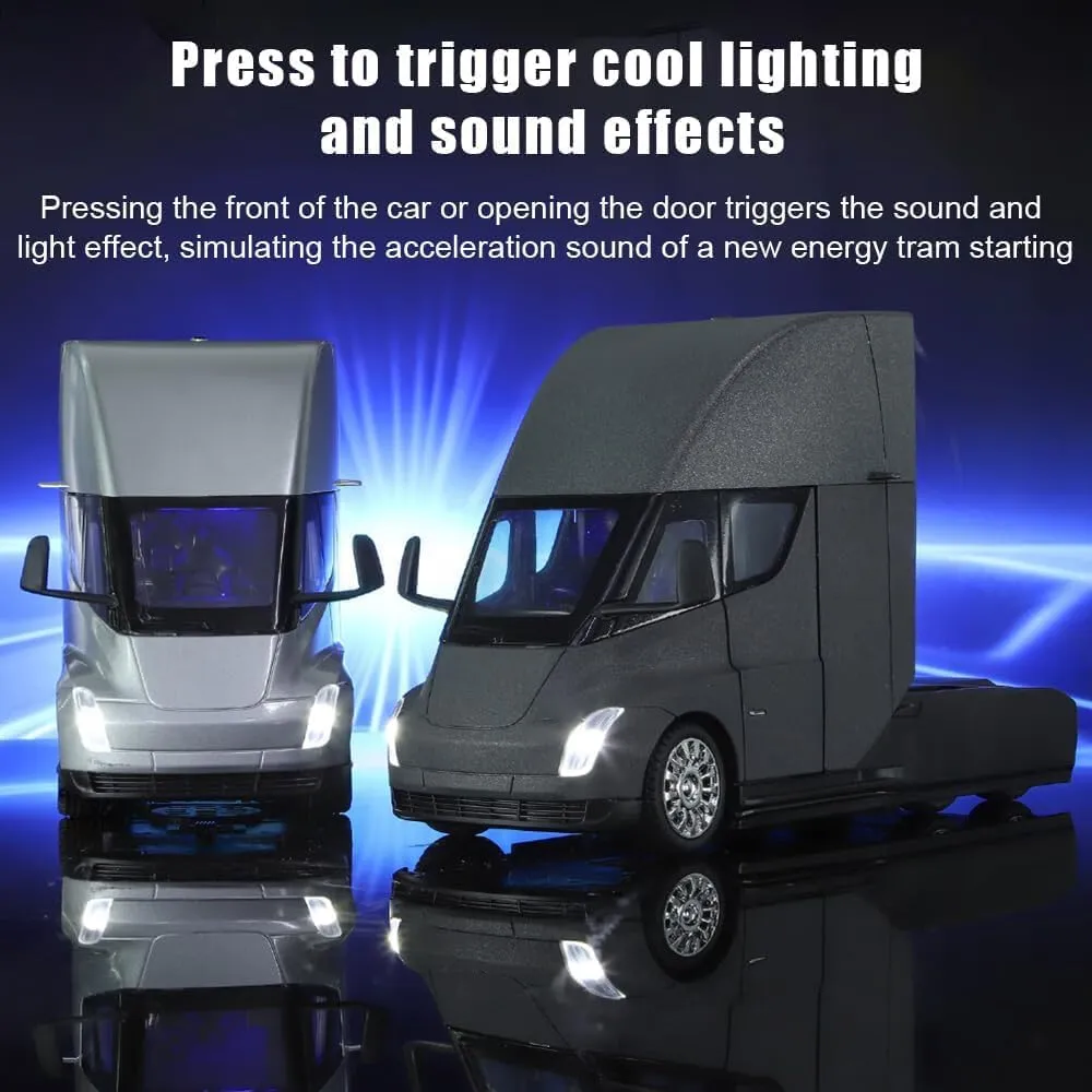 Semi Truck Head, semi car Model, Alloy tenth Body, Sound and Light Functions, Suitable for Adults and Children Gift Decoration Collectibles. (Gray) EROCK 1:24 