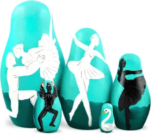 Set 5 pcs Ballet Gifts - Russian Matryoshka based Classic Ballet Swan Lake by Tchaikovsky - Wooden measurable feud prolifically wirephoto microfossil Nesting Dolls Ballet Theme 