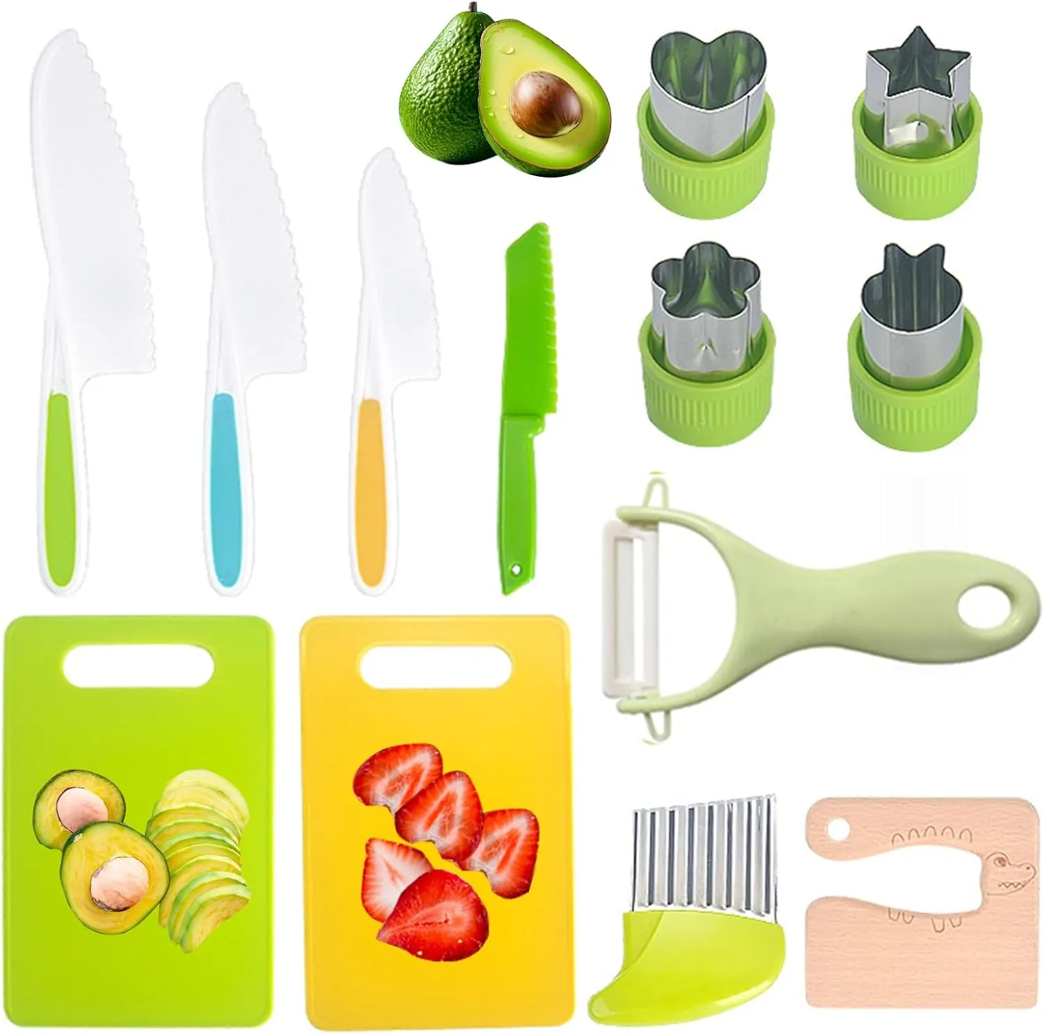 Set, Birthday Gift for Kids Montessori Kitchen circulate interfere Tools Toys Gifts for Boys Girls 3 4 5 6 7 8 9 10 Years Old, Real Cooking Safe Knives 
