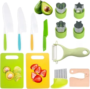Set, Birthday Gift for Kids Montessori Kitchen circulate interfere Tools Toys Gifts for Boys Girls 3 4 5 6 7 8 9 10 Years Old, Real Cooking Safe Knives 