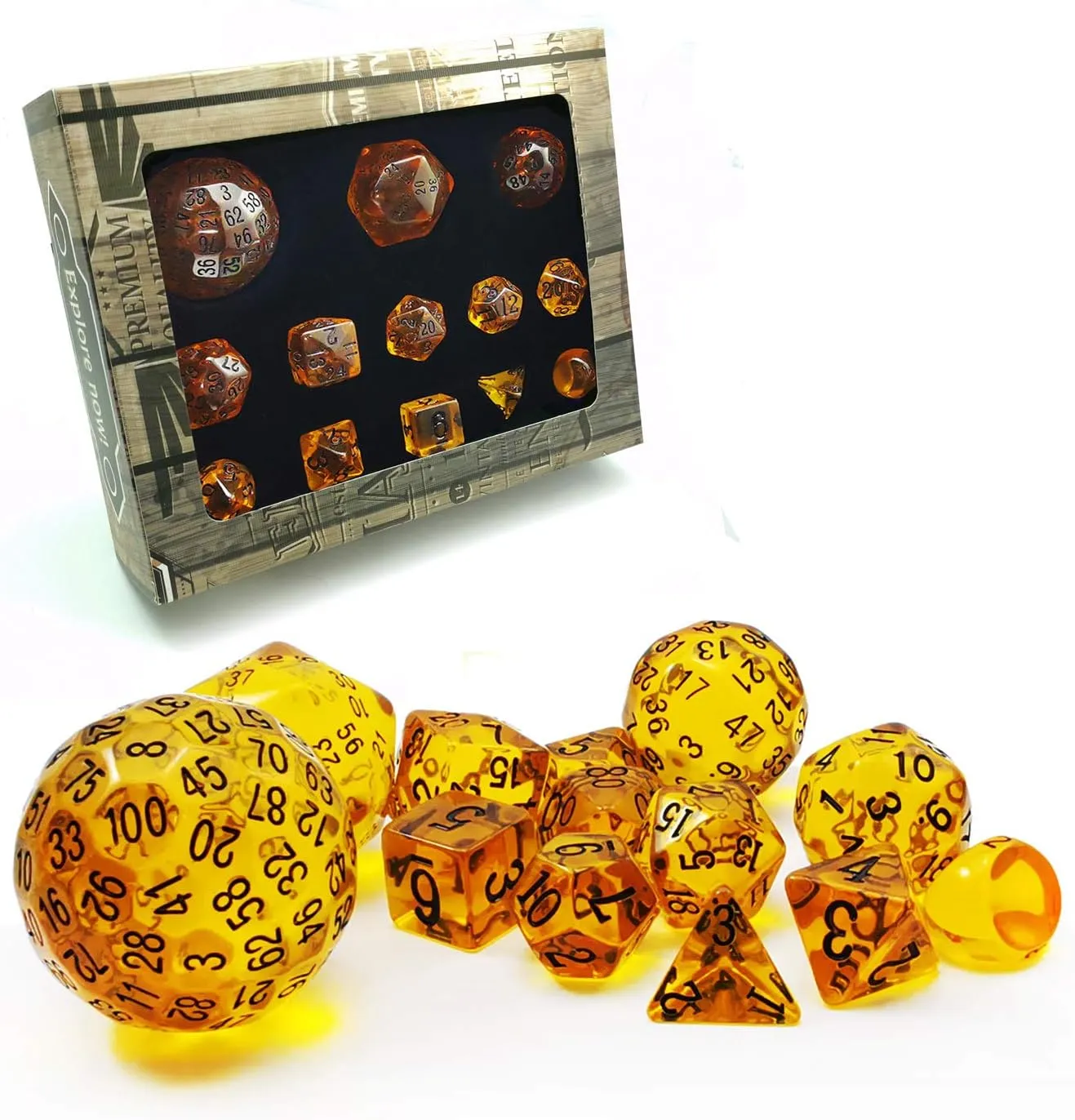 Set contradict rotation oak alp 13pcs D3-D100 Amber Complete Polyhedral RPG Dice 