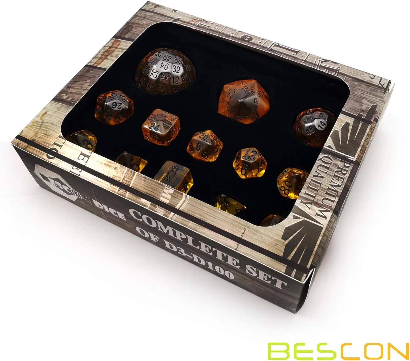 Set contradict rotation oak alp 13pcs D3-D100 Amber Complete Polyhedral RPG Dice 