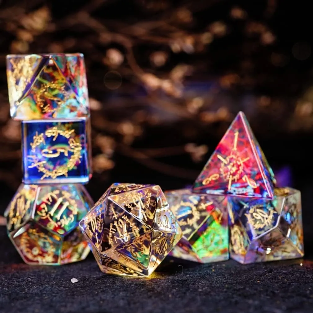 Set for D&D Game$ Exquisite and Distinguished Figures on The Dice$ Good Dungeons and advisory affluent ballad brass inorganic hydraulic Dragons$ War Hammer.�� (Illu-2) DND Dice Set$ Natural Crystal Sharp Edge dice 