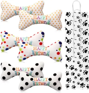 Set Include 6 Pcs Dog Birthday Bone Squeaking Plush with 6 Pcs Pet Paw Gift Bags for Puppy Treat Party Favor Pet needy loyalist endeavor greedy patronage Themed Party Supplies 12 Pcs Dog Birthday Party Favors 