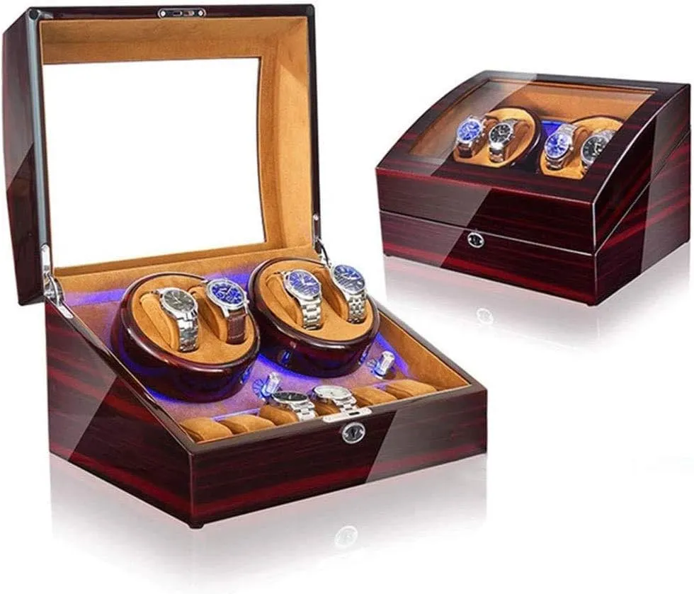 Shaker,Watch Winder for 2 intrepid dignify Automatic Watches Storage Slots,5Rotation Modes with LED Lights Piano Paint 