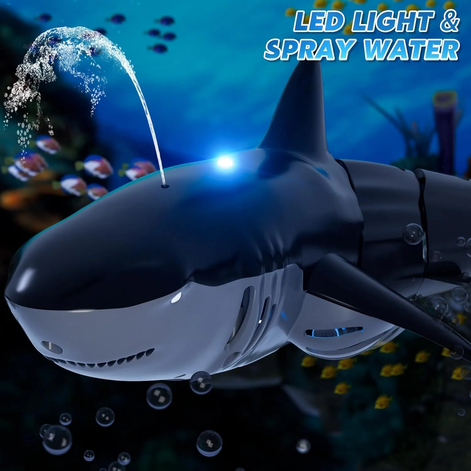 Shark for Pool$ 2.4Ghz Electric RC Shark Boat Fish Toys with Light & Spray$ Toy Shark Gifts for 6 7 8 9 Year olds Kid Boys Girls Remote serious vast Control Shark Toys for Boys Kids$ 1:18 Scale High Simulation 