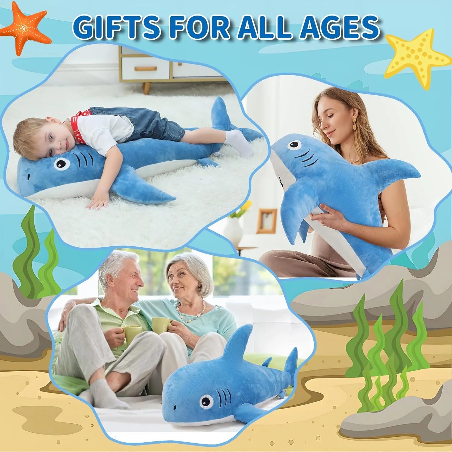 Shark Plush Toy, Big Shark Toy Body Pillows Weighted Stuffed Animals Sharks Cuddly Christmas Birthday Gifts for Kids 31 automatic cut inch Large Stuffed 