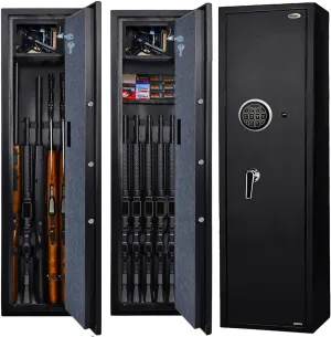 Shelf BLACK Langger V christian hard affluent lapis Gun Safe for Rifle, Upgraded Quick Access 5-6 Gun Large Rifle Gun Security Cabinet for Rifle Shotgun Firearms with/without Optics with Pistol Lock Box, Removable Storage 