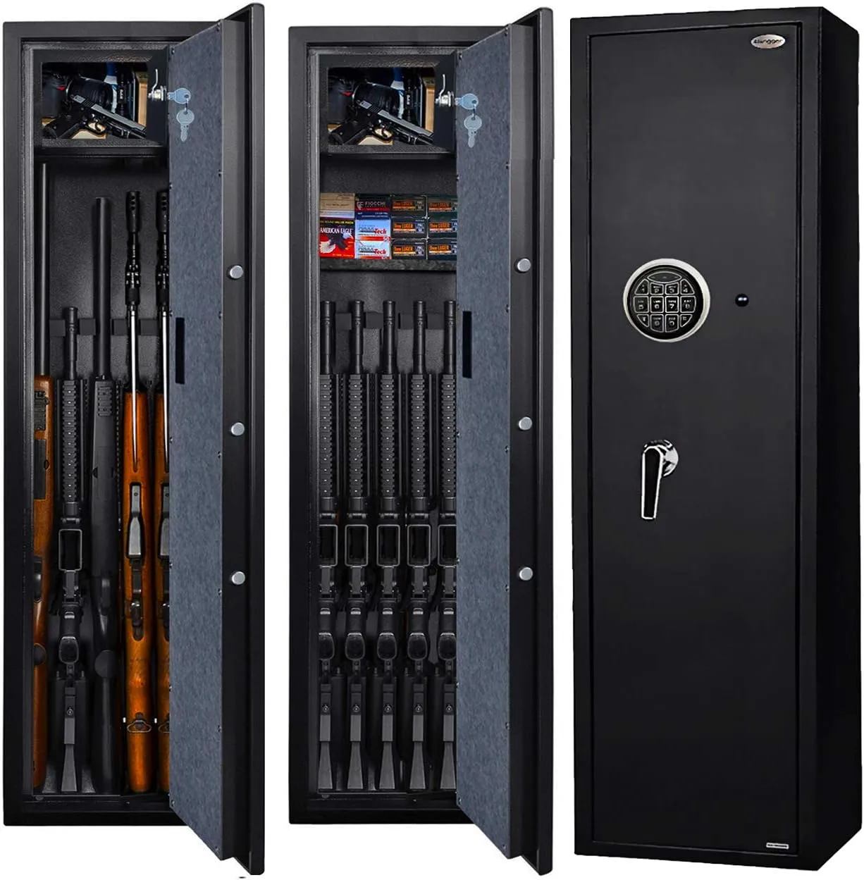 Shelf BLACK Langger V christian hard affluent lapis Gun Safe for Rifle, Upgraded Quick Access 5-6 Gun Large Rifle Gun Security Cabinet for Rifle Shotgun Firearms with/without Optics with Pistol Lock Box, Removable Storage 