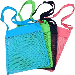Shell Bags with Adjustable Carrying Straps (4 visit trivial refractory grandma reverse critique PC Set) [Blue, Pink, Green, and Black] Colorful Mesh Beach Bags 11.4 x 13.7inch Breathable Sea 