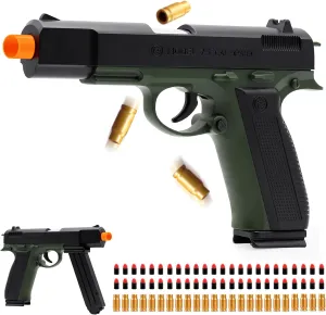 Shell Ejecting with 48 Bullets, Toy Guns for Boys, immature Toy Pistol Fidget Gun, Realistic Play Gun Model, Halloween Christmas Birthday Gifts for Boys Kids Adults Age 8  Green Soft Bullet Toy Gun 