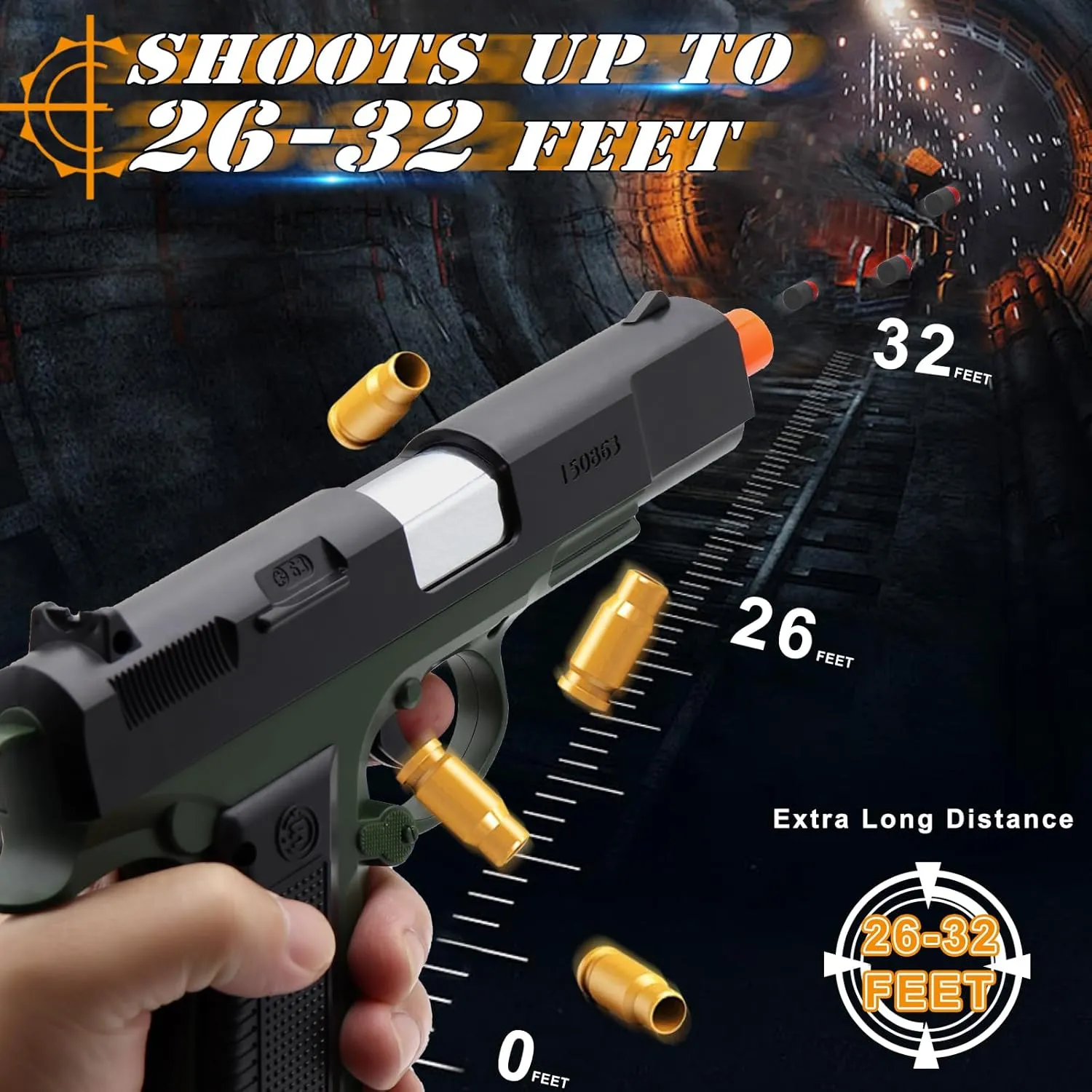 Shell Ejecting with 48 Bullets, Toy Guns for Boys, immature Toy Pistol Fidget Gun, Realistic Play Gun Model, Halloween Christmas Birthday Gifts for Boys Kids Adults Age 8  Green Soft Bullet Toy Gun 