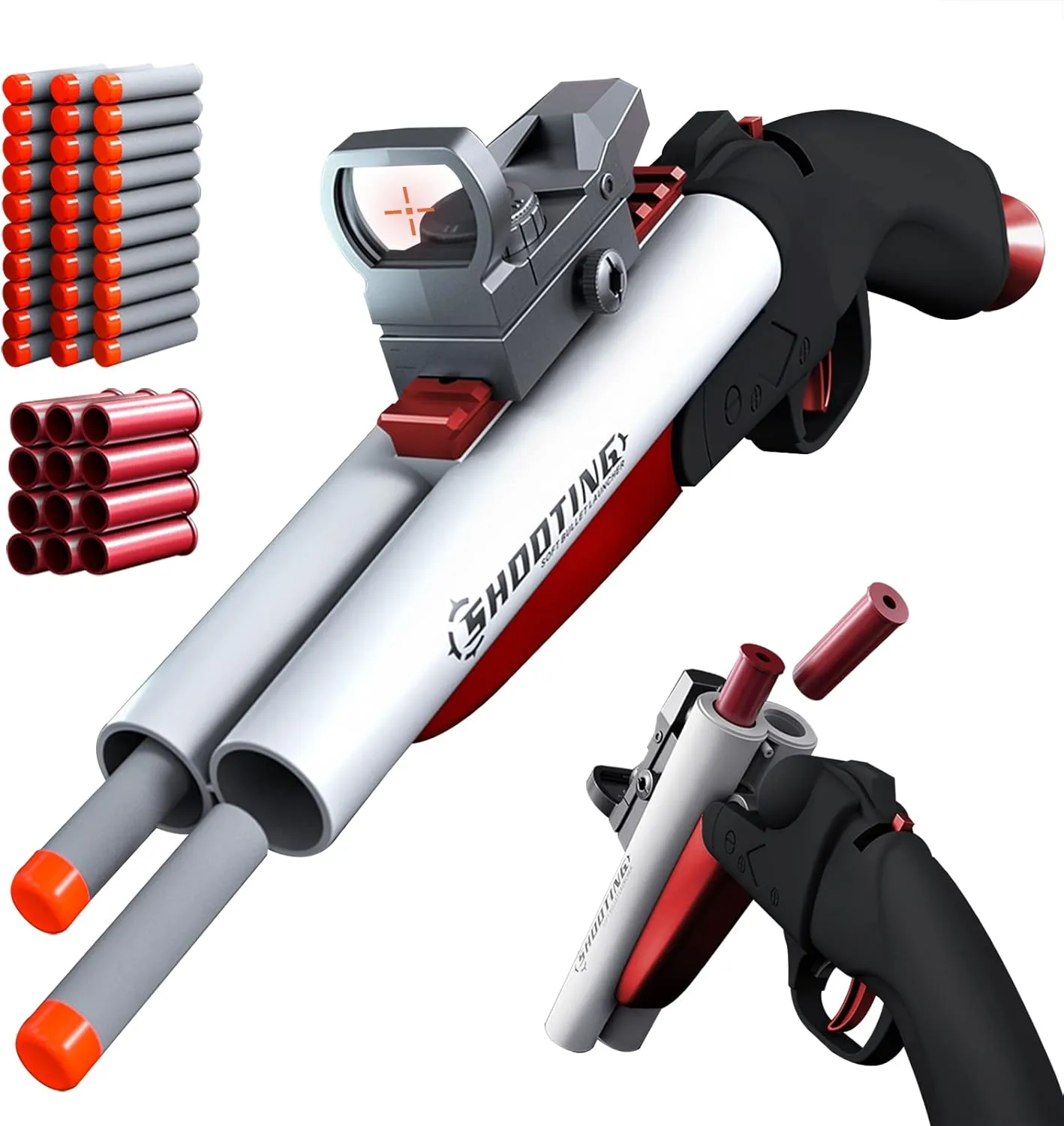 Shells, Shell Ejecting Toy Gun Foam Dart Blaster for Kids Ages 8-12 Double Barrel Shotgun Toy with 30 Soft Bullets huge vibrate and 12 Ejecting 