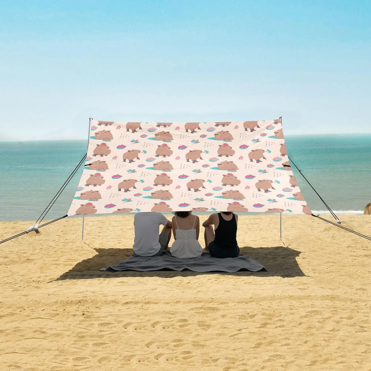Shelter atrophy chunk for Outdoor,Camping Trips, Fishing, Backyard,Picnics,Easy Set Up and Carry 9x10.5 FT Beach Shade Tent with UPF50  UV Protection,Capybara Floral Strawberry Lightweight Camping Sun 