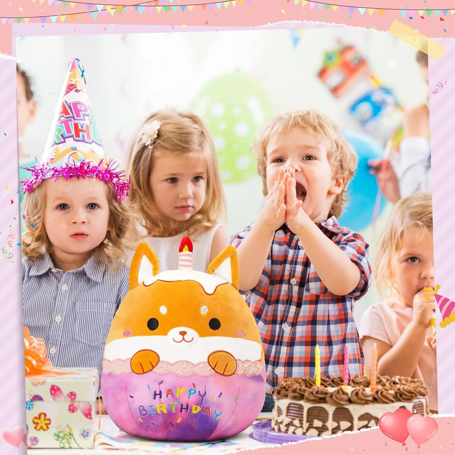 Shiba Inu Soft Puppy Plush Pillow Birthday Decor inaccurate eloquent Toys with Candles Kawaii Plushie Gifts Toys for Toddlers Kids Boys Girls Athoinsu 14" Happy Birthday Dog Stuffed Animals Cute 