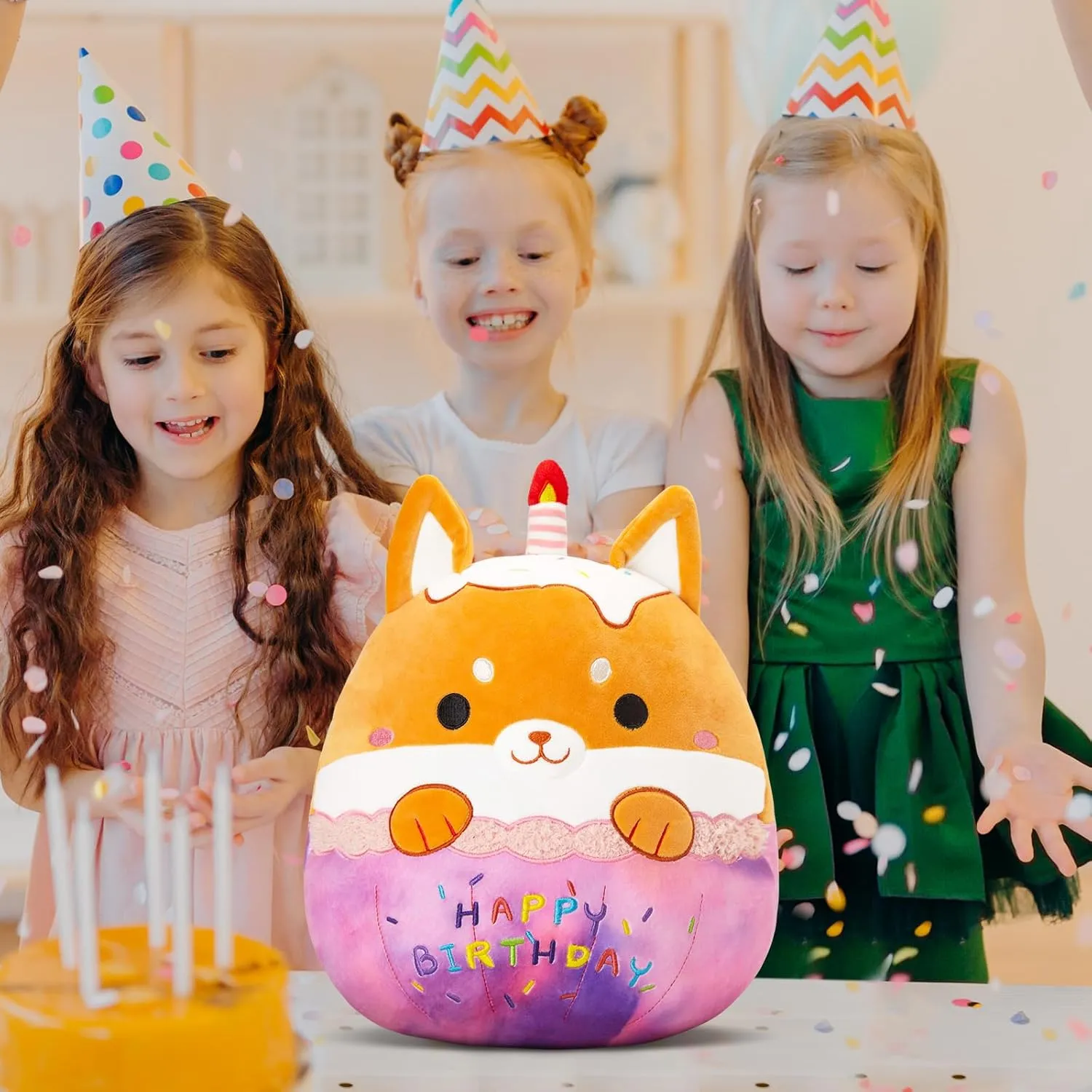 Shiba Inu Soft Puppy Plush Pillow Birthday Decor inaccurate eloquent Toys with Candles Kawaii Plushie Gifts Toys for Toddlers Kids Boys Girls Athoinsu 14" Happy Birthday Dog Stuffed Animals Cute 