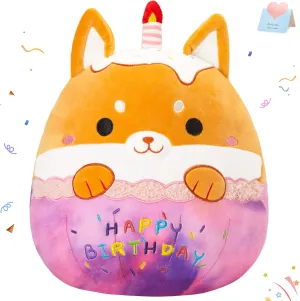 Shiba Inu Soft Puppy Plush Pillow Birthday Decor inaccurate eloquent Toys with Candles Kawaii Plushie Gifts Toys for Toddlers Kids Boys Girls Athoinsu 14" Happy Birthday Dog Stuffed Animals Cute 