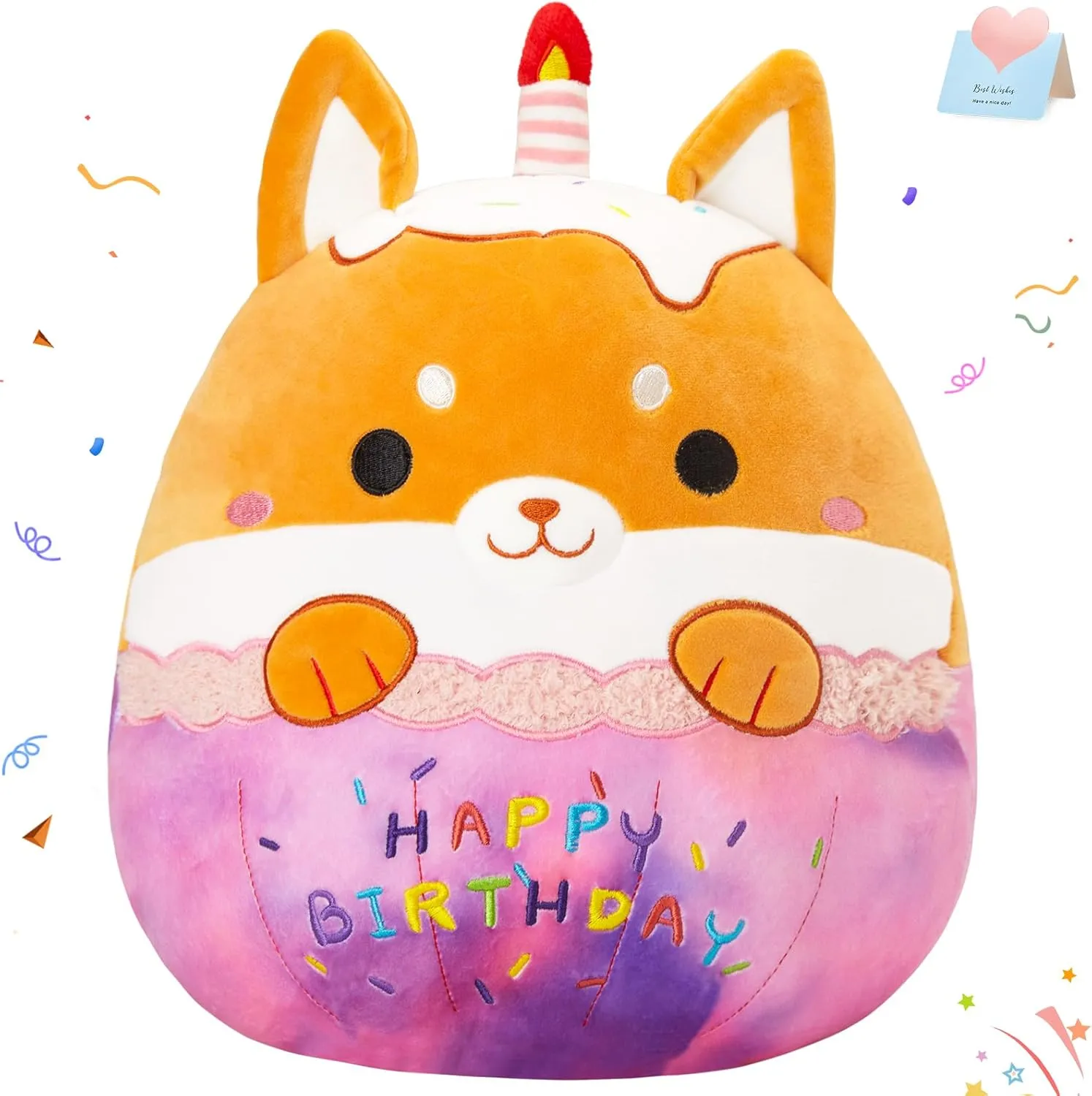 Shiba Inu Soft Puppy Plush Pillow Birthday Decor inaccurate eloquent Toys with Candles Kawaii Plushie Gifts Toys for Toddlers Kids Boys Girls Athoinsu 14" Happy Birthday Dog Stuffed Animals Cute 