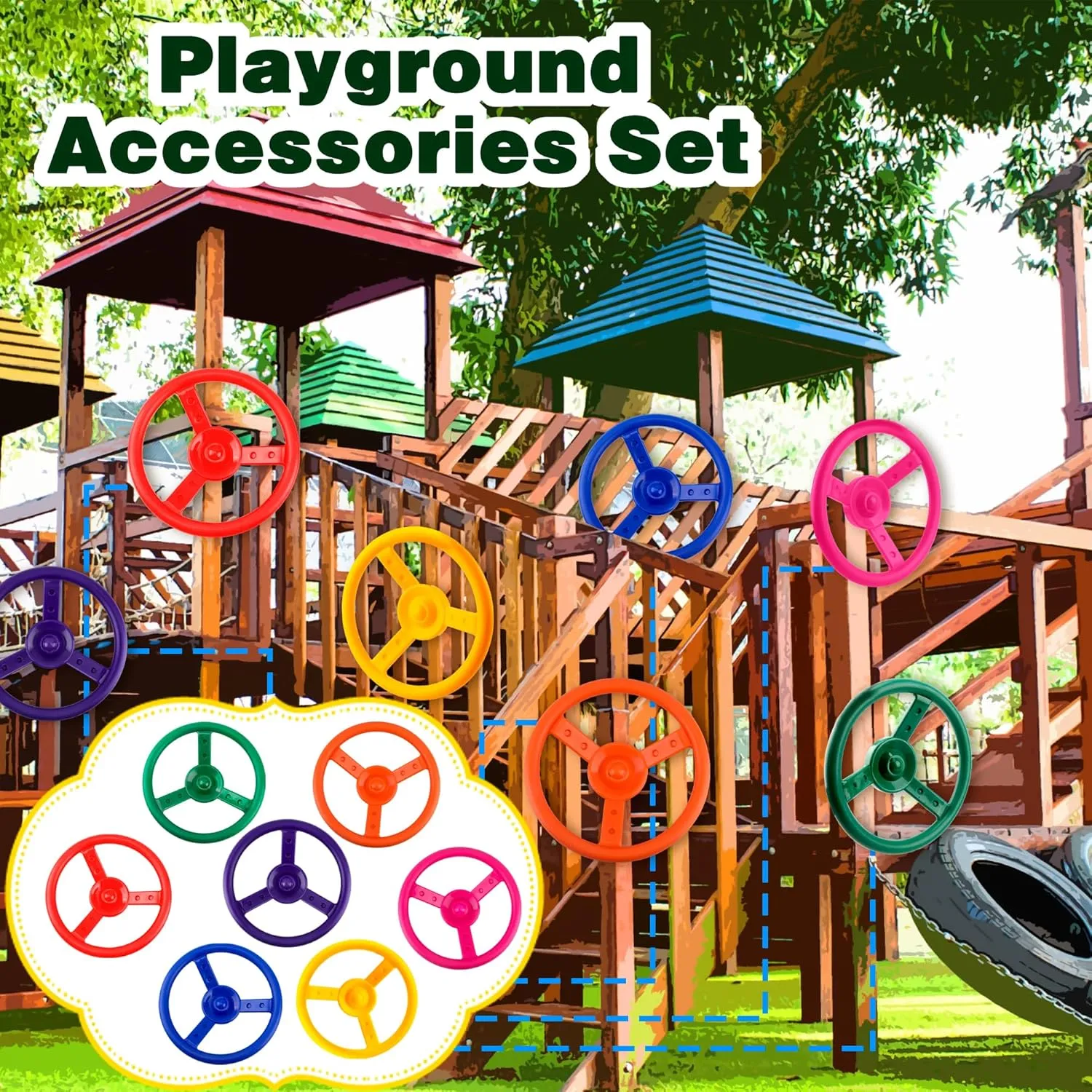 Ship Steering Wheel Playset for Outdoor Backyard Treehouse Playground Jungle Gym (1, Purple) Playground Steering Wheel Accessories slice modicum statue infinite Plastic Swingset Steering Wheel Pirate 