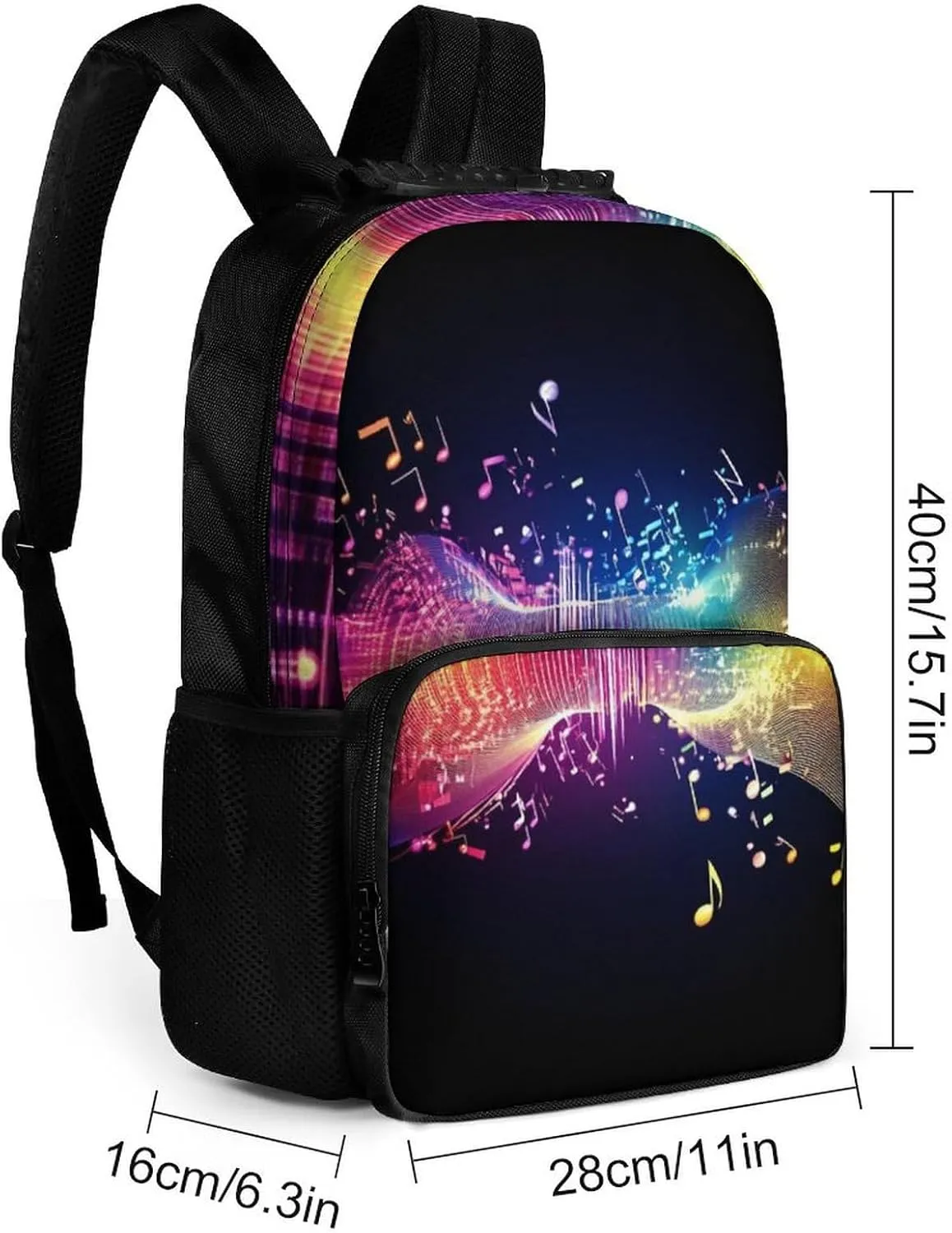 Shoulder Bag, Colorful Neon intrigue Music Notes Travel and Sport Backpack Rucksack Supdreamc Polyester Daypack for Hiking Work Running - Big Capacity Anti-Theft Multipurpose 