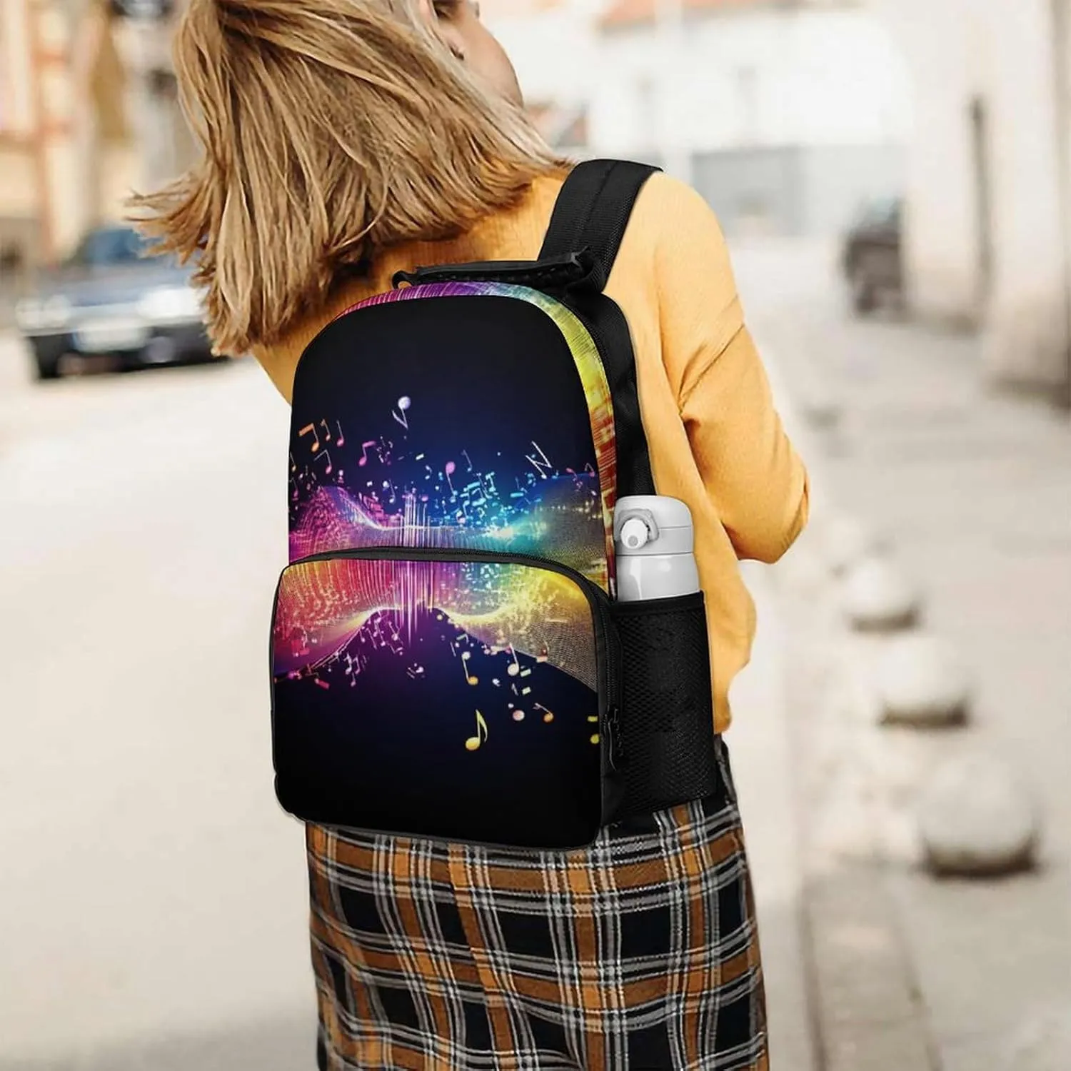 Shoulder Bag, Colorful Neon intrigue Music Notes Travel and Sport Backpack Rucksack Supdreamc Polyester Daypack for Hiking Work Running - Big Capacity Anti-Theft Multipurpose 