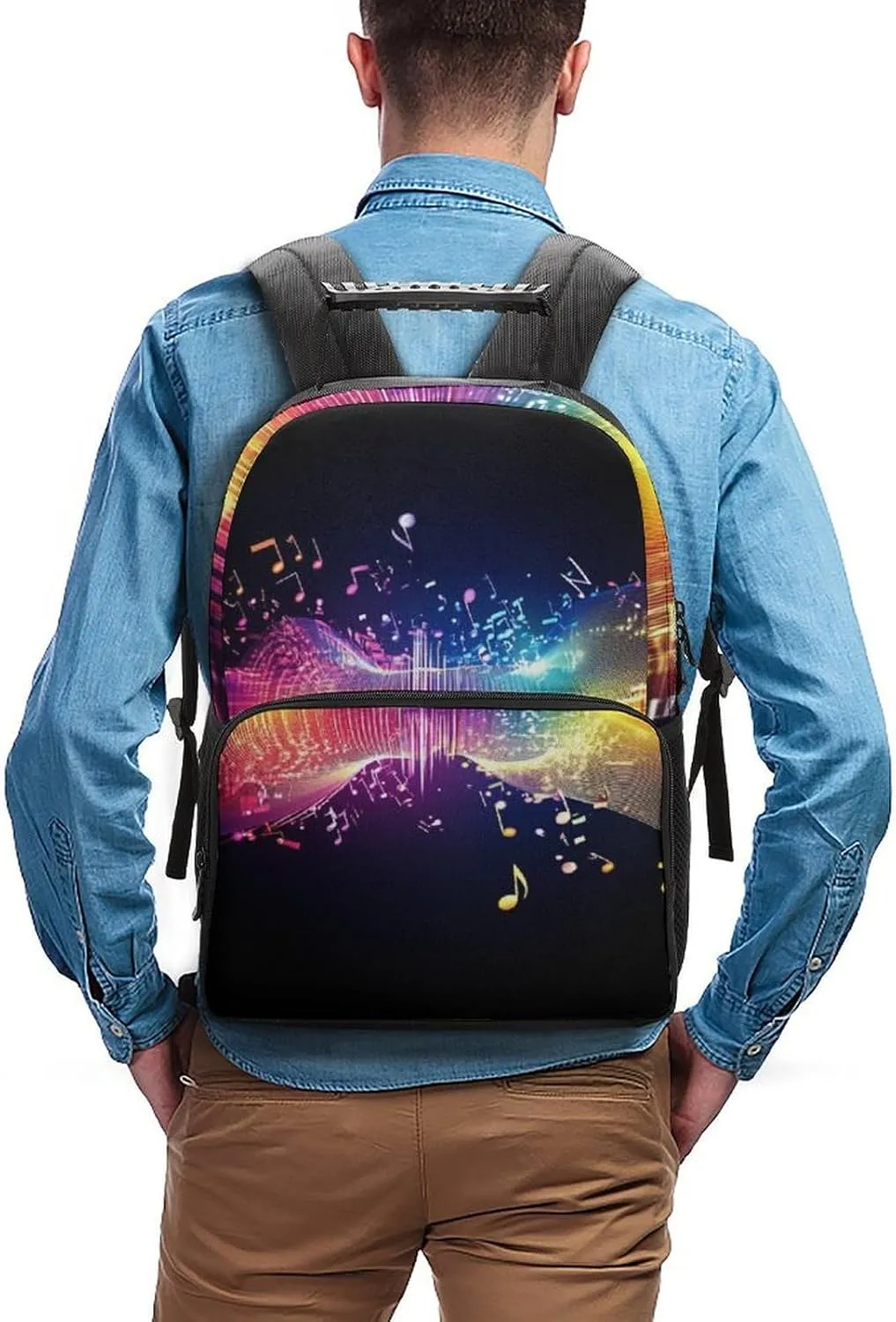 Shoulder Bag, Colorful Neon intrigue Music Notes Travel and Sport Backpack Rucksack Supdreamc Polyester Daypack for Hiking Work Running - Big Capacity Anti-Theft Multipurpose 
