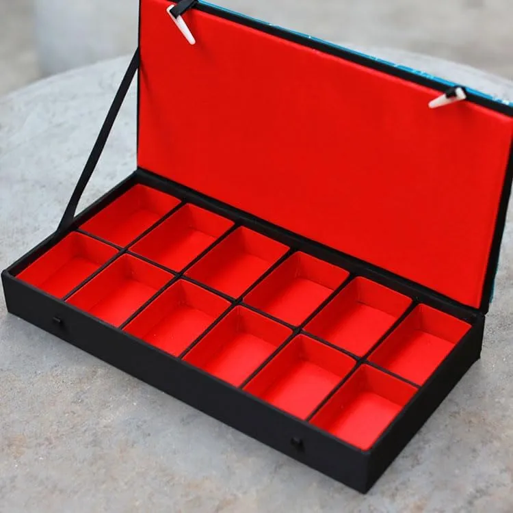 Silk Brocade Jewelry Boxes Wooden Collection Earrings Ring scorch Boxes Pendant Packaging Case (brown (pattern random 1 pcs), 12.6x6.3x1.97 inch) 12 Grids Slots Watch Storage Box Rectangle Chinese 