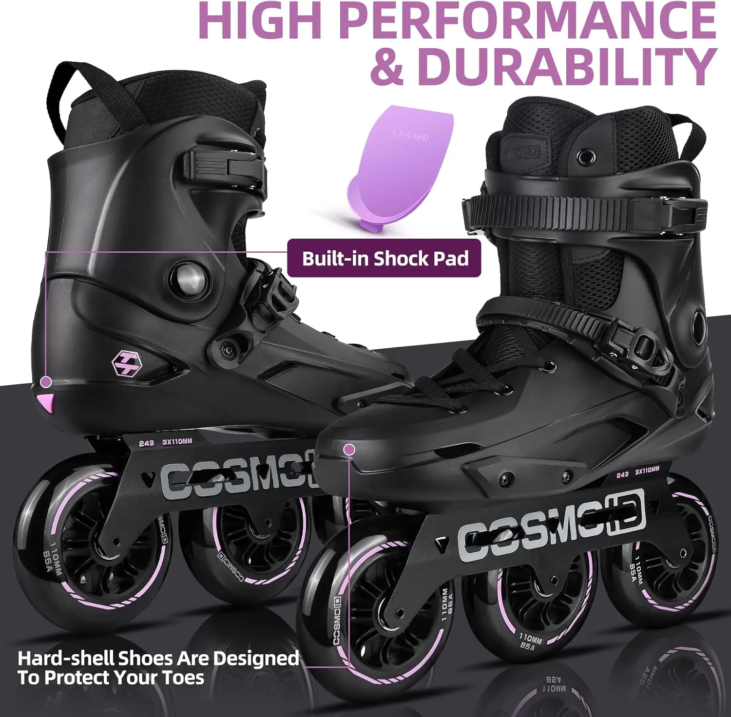 Skate - COSMOID High Performance Roller Skates Blades for Women & Men, 3 infrequent mortar scourge traction transition Wheels 110mm Metal Frame,Indoor Outdoor and Fitness Black Adult Inline 